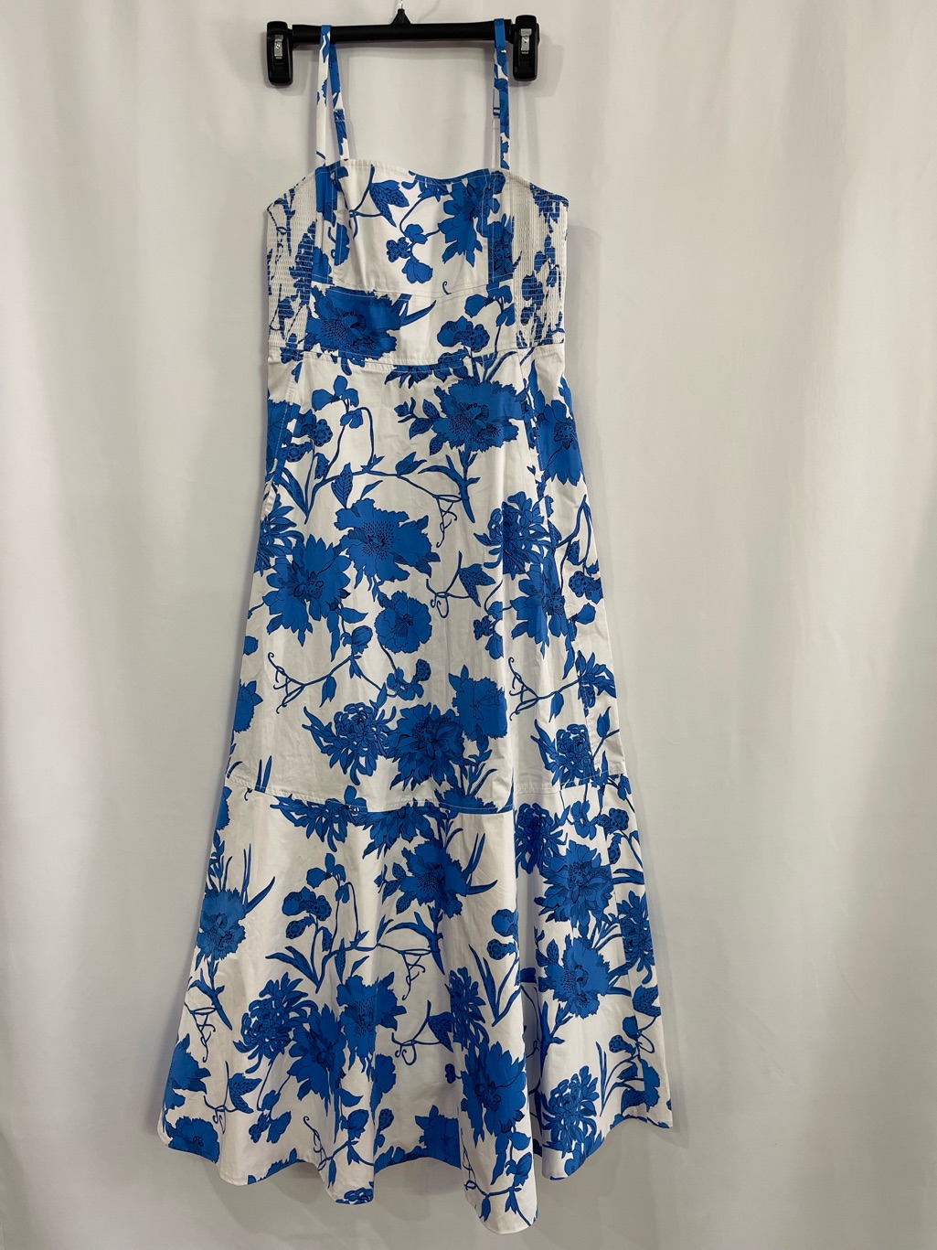 Me+Em Scribbled Flower Print Cotton Sateen Maxi Strap Dress Blue And White Us 4